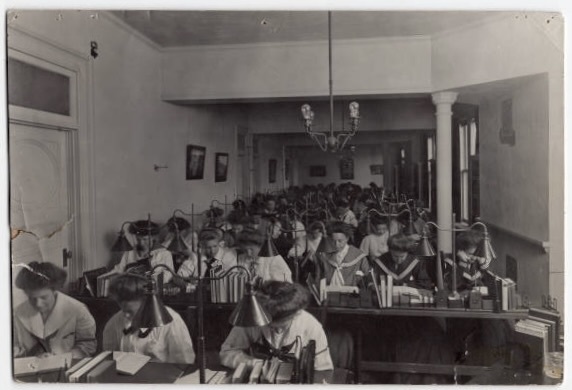 Students, Halcyon Hall Study, Bennett College, Millbrook, Dutchess, New York. c. 1907. Bennett College Collection. Image for item