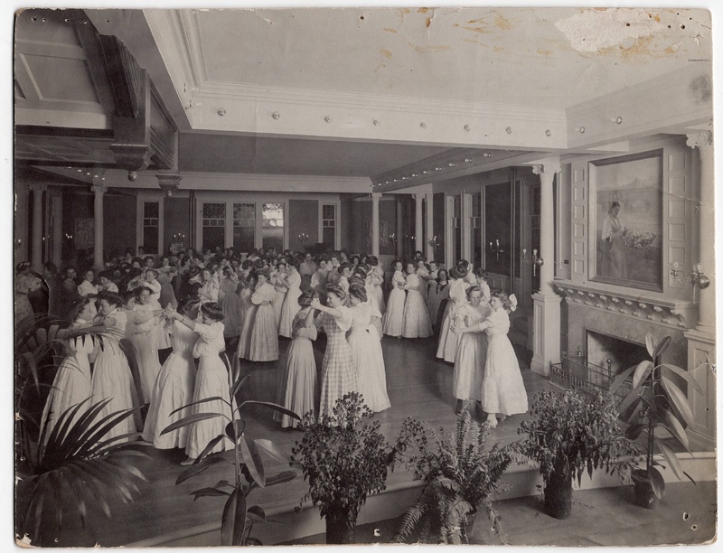 Students dancing, Bennett College, Halcyon Hall Music Room, Millbrook, Dutchess, New York. c. 1908. Bennett College Collection. Image of item