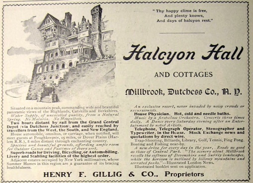 Original vintage magazine ad for Halcyon Hall and Cottage sin Millbrook, NY (Dutchess County). 1902.jpg